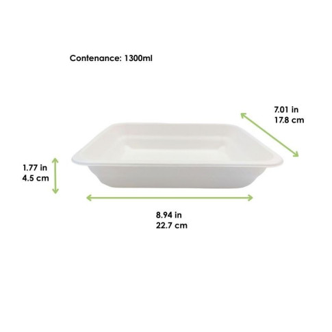 Barquette scellable blanche en pulpe de canne 227x178mm H45mm 1300ml