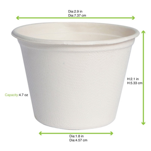 Pot à dessert blanc en pulpe de canne à sucre  H53mm 133ml