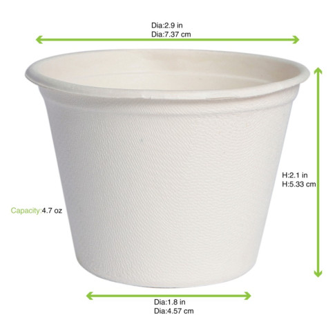 Pot à dessert blanc en pulpe de canne à sucre  H53mm 133ml