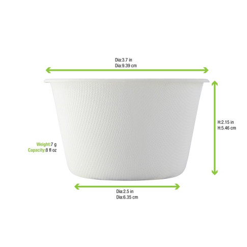 Pot à dessert blanc en pulpe de canne à sucre  H55mm 240ml