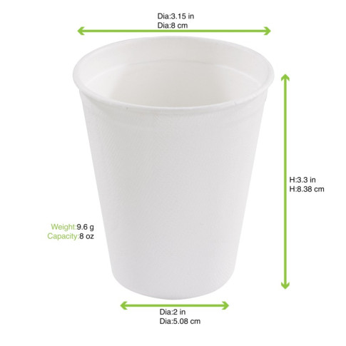 Pot à dessert blanc en pulpe de canne à sucre  H90mm 260ml