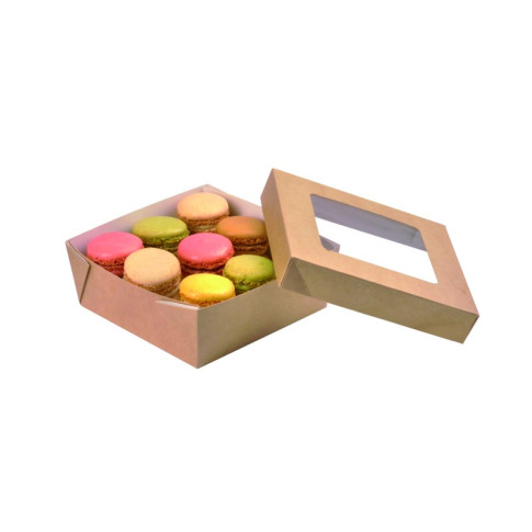 Boite "Kray" carrée carton brun avec couvercle à fenêtre  135x135mm H50mm 700ml