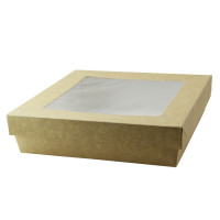 Boite "Kray" carrée carton brun avec couvercle à fenêtre  205x205mm H50mm 1 550ml
