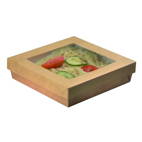 Boite "Kray" carrée carton brun avec couvercle à fenêtre  205x205mm H50mm 1 550ml