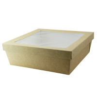Boîte "Kray" carrée carton brun avec couvercle à fenêtre 245x245mm H80mm 4 200ml