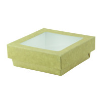 Boîte "Kray" carrée carton brun avec couvercle à fenêtre 265x265mm H50mm 3000ml