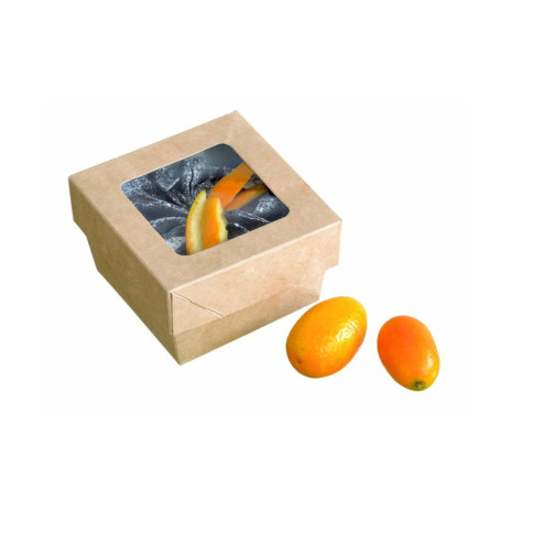 Boîte "Kray" carrée carton brun avec couvercle à fenêtre 85x85mm H40mm 200ml