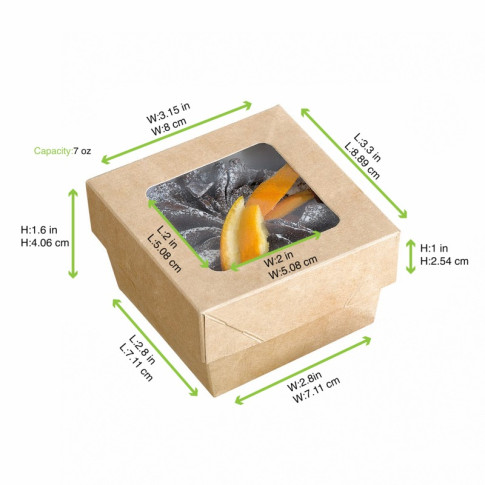 Boîte "Kray" carrée carton brun avec couvercle à fenêtre 85x85mm H40mm 200ml