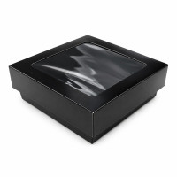 Boîte "Kray" carrée carton noir avec couvercle à fenêtre 115x115mm H40mm 350ml
