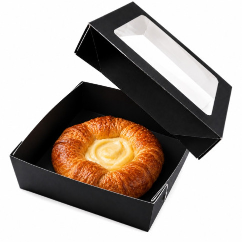 Boîte "Kray" carrée carton noir avec couvercle à fenêtre 115x115mm H40mm 350ml