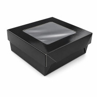 Boîte "Kray" carrée carton noir avec couvercle à fenêtre 135x135mm H50mm 700ml