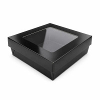Boîte "Kray" carrée carton noir avec couvercle à fenêtre 155x155mm H50mm 950ml