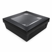 Boîte "Kray" carrée carton brun avec couvercle à fenêtre 200x200mm H65mm