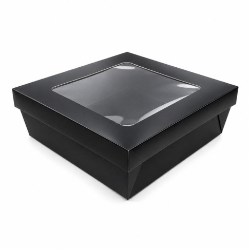 Boîte "Kray" carrée carton brun avec couvercle à fenêtre 200x200mm H65mm