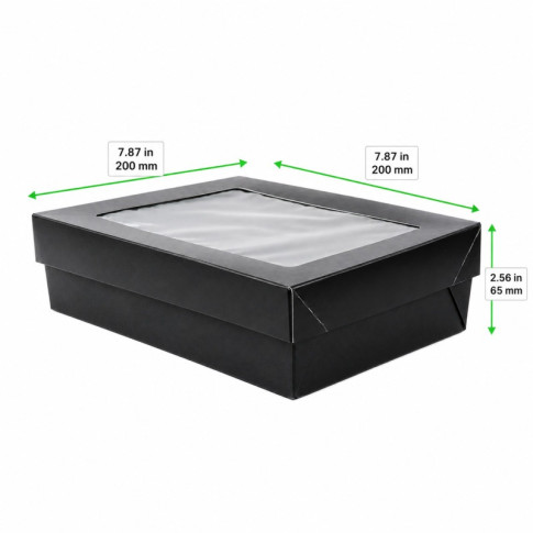 Boîte "Kray" carrée carton brun avec couvercle à fenêtre 200x200mm H65mm