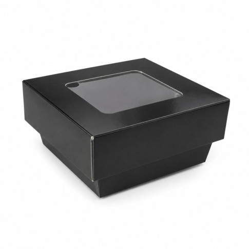 Boîte "Kray" carrée carton brun avec couvercle à fenêtre 85x85mm H40mm 200ml