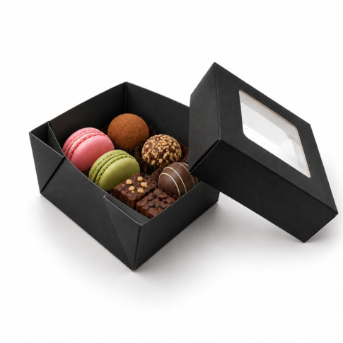 Boîte "Kray" carrée carton brun avec couvercle à fenêtre 85x85mm H40mm 200ml
