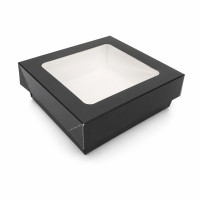 Boîte "Kray" carrée carton noir avec couvercle à fenêtre 115x115mm H40mm 350ml