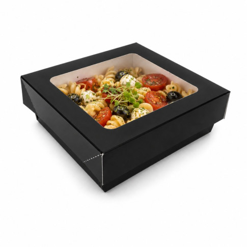 Boîte "Kray" carrée carton noir avec couvercle à fenêtre 115x115mm H40mm 350ml