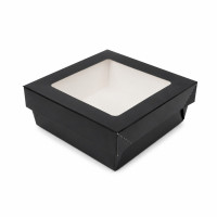 Boîte "Kray" carrée carton noir avec couvercle à fenêtre 135x135mm H50mm 700ml