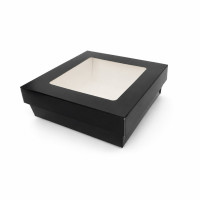 Boîte "Kray" carrée carton noir avec couvercle à fenêtre 155x155mm H53mm 950ml