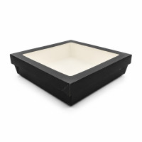 Boîte "Kray" carrée carton noir avec couvercle à fenêtre 205x205mm H55mm 1 550ml