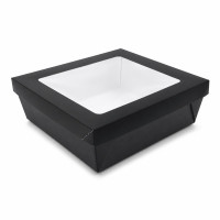 Boîte "Kray" carrée carton noir avec couvercle à fenêtre 245x245mm H80mm 4 200ml