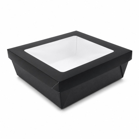 Boîte "Kray" carrée carton noir avec couvercle à fenêtre 245x245mm H80mm 4 200ml