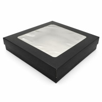 Boîte "Kray" carrée carton noir avec couvercle à fenêtre 265x265mm H50mm 3000ml