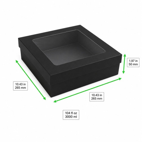 Boîte "Kray" carrée carton noir avec couvercle à fenêtre 265x265mm H50mm 3000ml