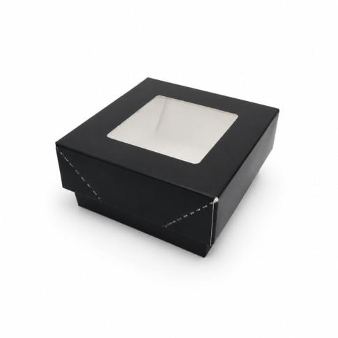 Boîte "Kray" carrée carton noir avec couvercle à fenêtre 85x85mm H40mm 200ml