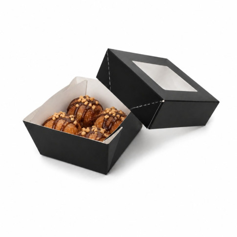 Boîte "Kray" carrée carton noir avec couvercle à fenêtre 85x85mm H40mm 200ml