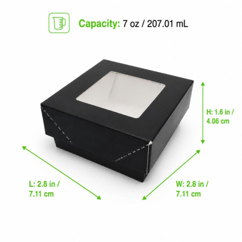 Boîte "Kray" carrée carton noir avec couvercle à fenêtre 85x85mm H40mm 200ml