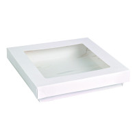 Boite "Kray" carrée carton blanc avec couvercle à fenêtre en PLA  155x155mm H50mm 900ml