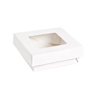 Boite "Kray" carrée carton blanc avec couvercle à fenêtre  135x135mm H50mm 700ml