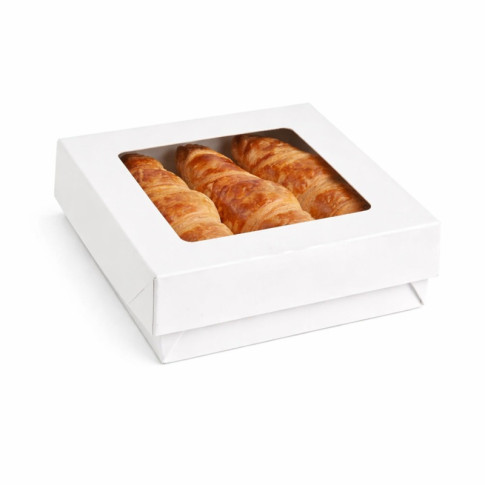 Boite "Kray" carrée carton blanc avec couvercle à fenêtre  135x135mm H50mm 700ml
