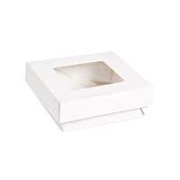 Boite "Kray" carrée carton blanc avec couvercle à fenêtre  155x155mm H50mm 950ml