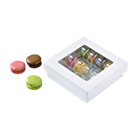 Boite "Kray" carrée carton blanc avec couvercle à fenêtre  155x155mm H50mm 950ml