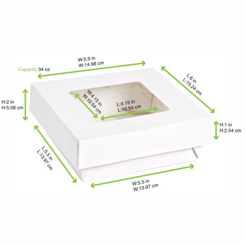 Boite "Kray" carrée carton blanc avec couvercle à fenêtre  155x155mm H50mm 950ml