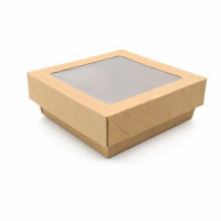 Boîte "Kray" carrée carton brun avec couvercle à fenêtre 115x115mm H40mm 350ml