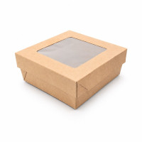 Boite "Kray" carrée carton brun avec couvercle à fenêtre  135x135mm H50mm