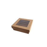 Boite "Kray" carrée carton brun avec couvercle à fenêtre  155x155mm H50mm 950ml
