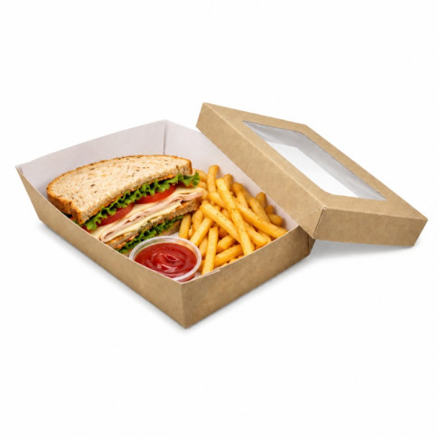 Boîte "Kray" rectangulaire carton avec couvercle à fenêtre 225x155mm H53mm
