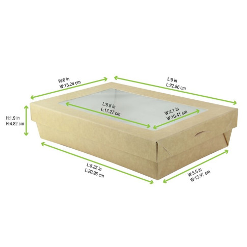 Boîte "Kray" rectangulaire carton avec couvercle à fenêtre 225x155mm H53mm