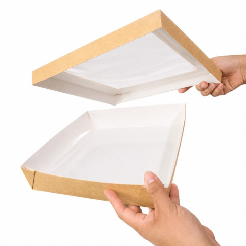 Boîte "Kray" rectangulaire carton avec couvercle à fenêtre 225x155mm H53mm