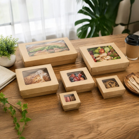 Boîte "Kray" rectangulaire carton avec couvercle à fenêtre 225x155mm H53mm