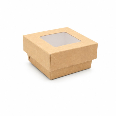 Boîte "Kray" carrée carton brun avec couvercle à fenêtre 85x85mm H40mm 200ml