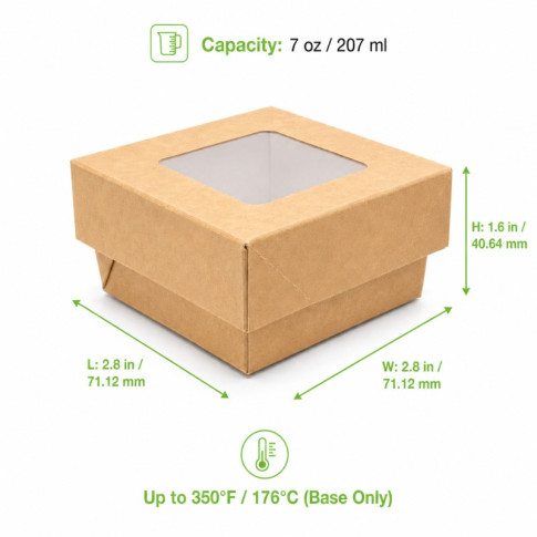 Boîte "Kray" carrée carton brun avec couvercle à fenêtre 85x85mm H40mm 200ml
