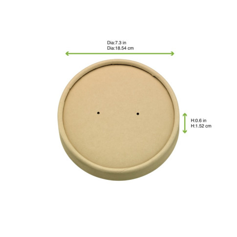 Couvercle plat brun en carton kraft sans matière plastique, Waterbased  H16mm