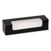 Boite carton rectangulaire noir 7 macarons avec fenêtre  215x68mm H48mm